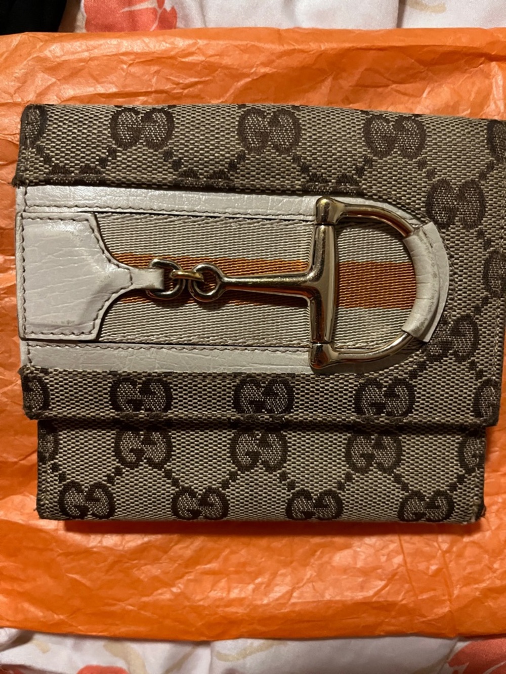 Gucci Beige/Brown Canvas Bifold Wallet with Horsebit Accent